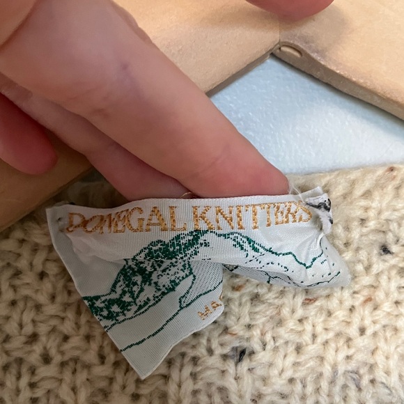 Donegal Knitters 100% Pure New Wool Cream Cable Knit Aran Cardigan Long Sweater - Picture 5 of 8